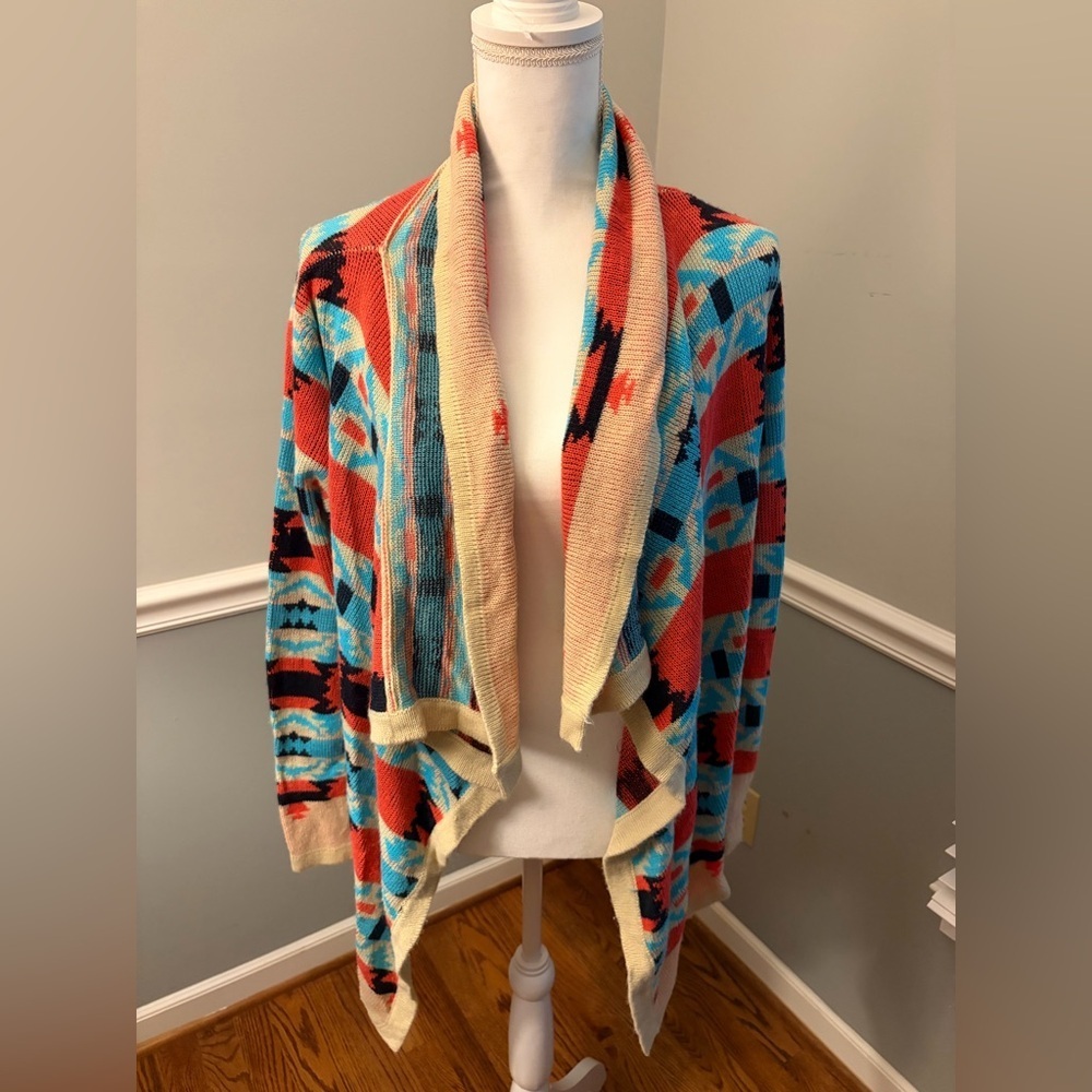 B Sharp Open Front Mohair Cardigan – Southwestern Tribal Print - Small